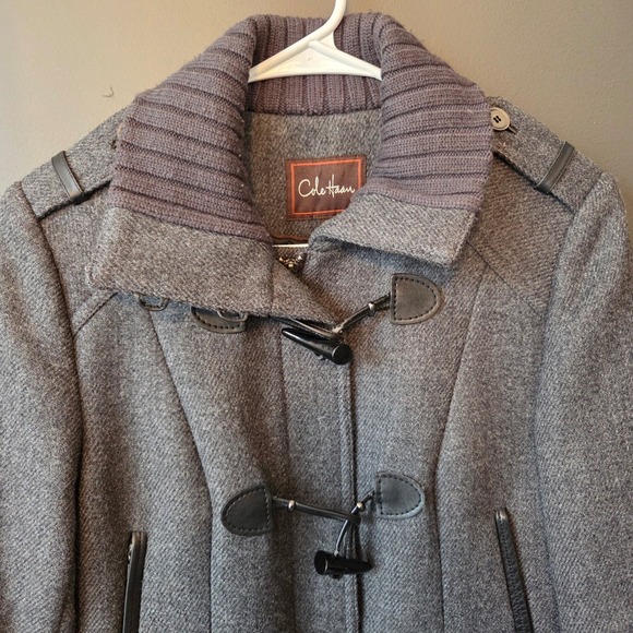 Cole Haan Womens Wool Blend Knit Coat Gray Size 4 Lined Toggle Chic Luxury Warm - Picture 2 of 15